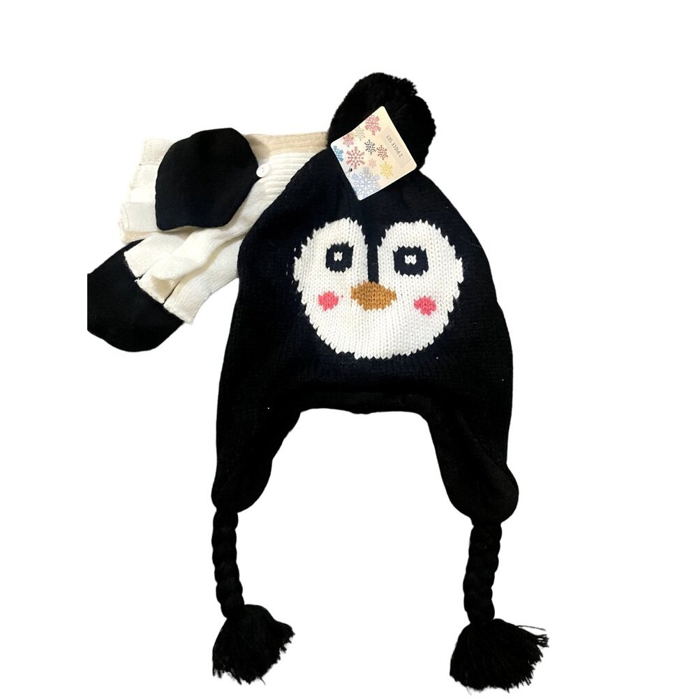 Penguin Knit Winter Hat & Gloves Set